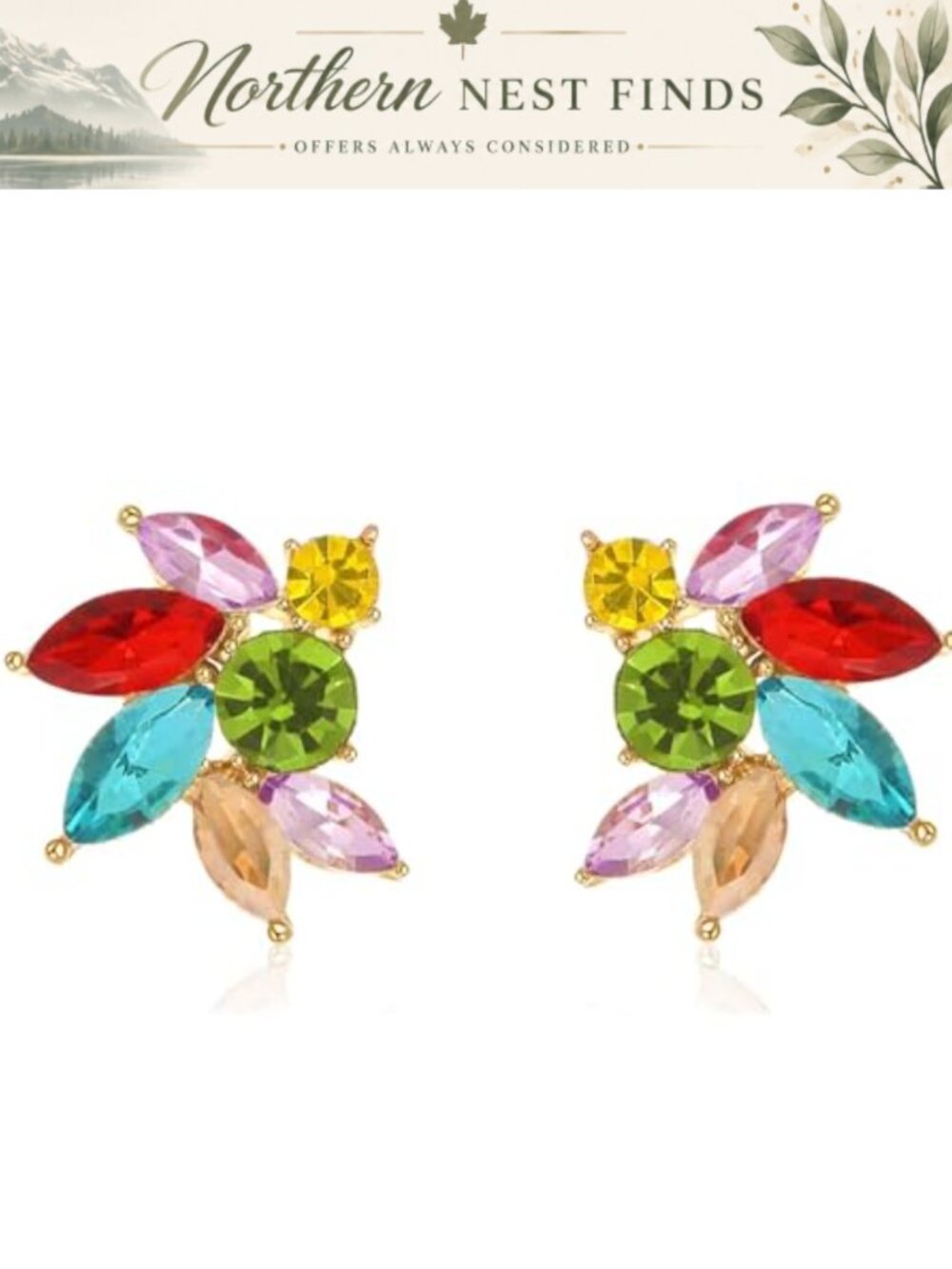 Rhinestone Stud Earrings Marquise Round Crystal Cluster Ear Wrap